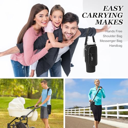 Water Bottle Holder with Strap Pouch and Handle fits for Stanley 30 oz Tumbler, Water Bottle Carrier Bag with 4.9FT Strap, Bottle Pouch for Stanley Cup Accessories