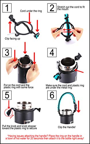 IRON °FLASK Paracord Handle - Fits Wide Mouth Water Bottles - Durable Carrier, Secure Accessories, Survival Strap Cord, Safety Ring, and Carabiner - Seven Core Paracord Bracelet