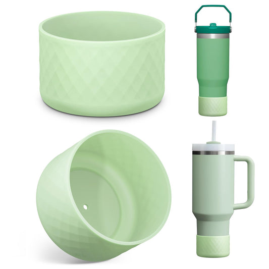 Upgrade 2PCS Protective Silicone Boot Bumper for Stanley Quencher Adventure 40oz 30oz IceFlow 20oz 30oz Tumbler, Water Bottle Bottom Sleeve Cover Accessories for Stanley Mug Cup(Light Green)
