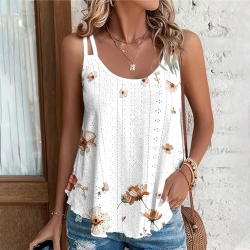 Ladies Flannel Shirts Sale Women's T Shirts Clearance of Sale Under 10 2024 Tank Tops for Women Summer Casual Eyelet Embroidery Sleeveless Tanks Spaghetti Strap Flowy Shirt Scoop Neck Pleated Cami
