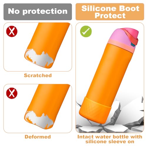 Comheral 2PCS Silicone Water Bottle Boot for Owala 24oz, Anti-Slip Protective Sleeve Bottom Bumper for FreeSip, Twist, and Flip Stainless Steel Bottles, Dishwasher Safe and BPA Free(Orange)