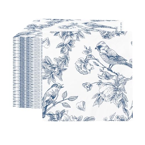 120 Pcs Paper Napkins Blue & White Disposable Spring Flowers Dessert Napkin for Wedding Holiday Birthday Party Bridal & Baby Shower Tableware Party Supplies