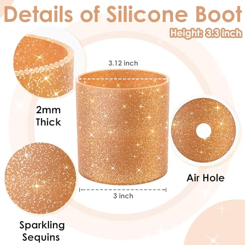 Vmini Full Bottom Protector, Glitter Silicone Boot Compatible with Stanley Quencher 40 oz Tumbler with Handle, Bling Anti-Slip Boot Sleeve for Stanley Cup 40oz Accessories (Transparent Sequin)