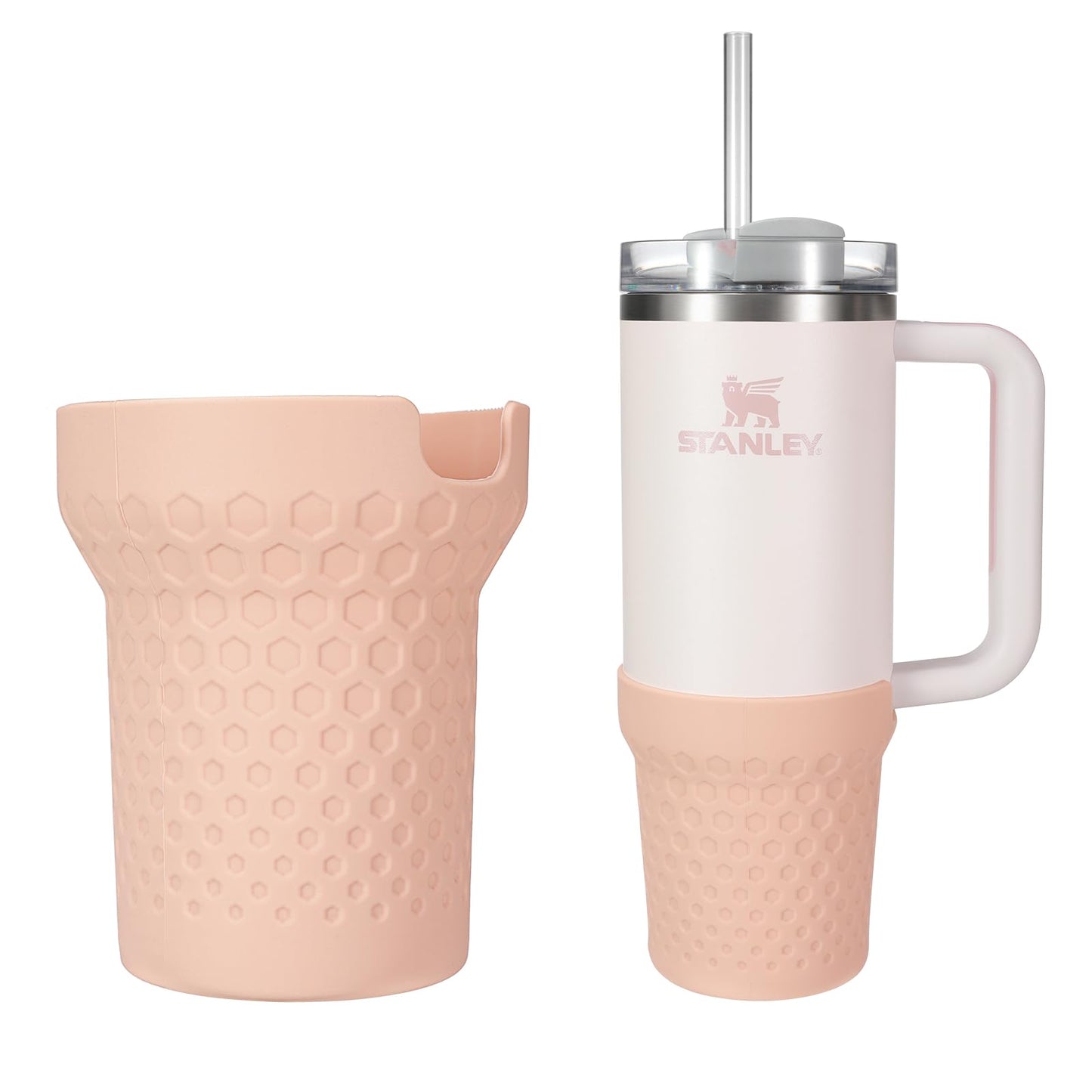 Thxbag Silicone Boot for Stanley Cup 30oz / 20oz, Rose Boot Sleeve Cover Fit with Stanley H2.0 and Quencher Adventure Tumbler Accessories (30 oz & 20 oz, Rose Quartz)