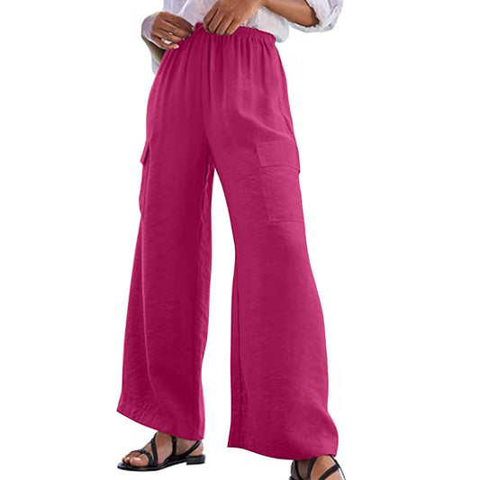 Turilly Women's Pants Baggy Loose Wide Leg Comfy Soft Pants Casual Drawstring Elastic Waisted Work Pants with Side Pockets Hot Pink