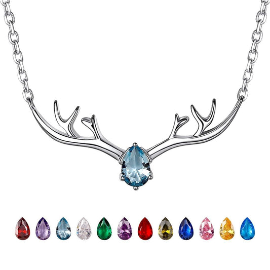 U7 Women Collar Necklace March Birthstone Aquamarine Jewelry Sterling Silver Lucky Reindeer Antler Necklace 16"-18"