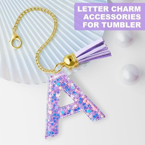 MOYOHIM Letter Charm for Stanley Cup, 1PCS Cute Tumbler Accessories Charm for Handle, Purple Personalized Initial Keychain Charm for Girls Women
