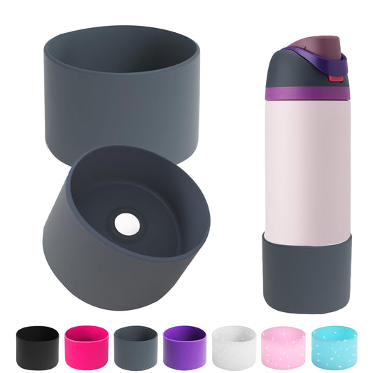 AESKEIA 2PCS Silicone Water Bottle Boot for Owala 24oz 32oz 40oz,Anti-Slip Protective Sleeve Bottom Bumper Protector for FreeSip, Twist, and Flip Stainless Steel Water Bottles (Grey, 40oz)