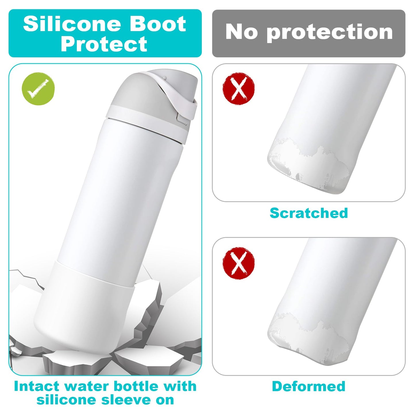 Alwenid 2PCS Silicone Water Bottle Boot for Owala 24 Oz, Anti-Slip Protective Sleeve Bottom Bumper Protector for FreeSip, Twist, and Flip Stainless Steel Water Bottles (White)