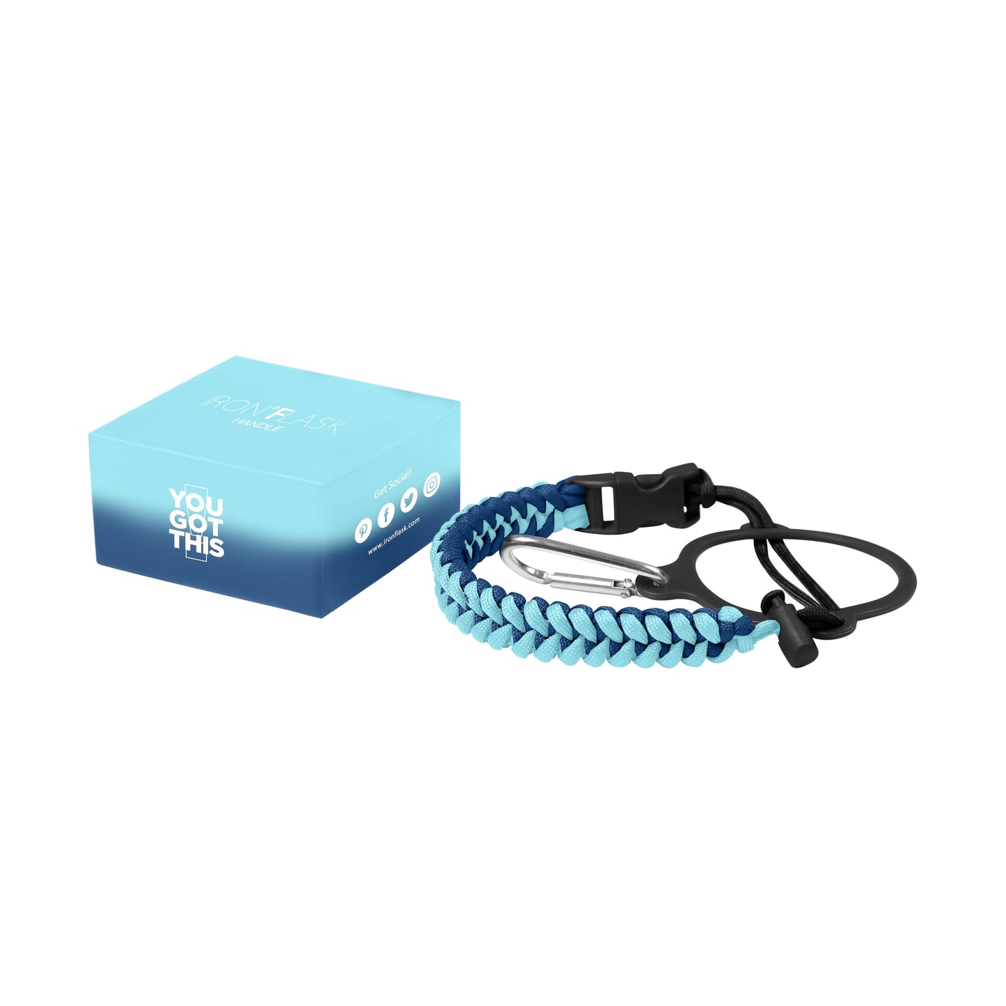 IRON °FLASK Paracord Handle - Fits Wide Mouth Water Bottles - Durable Carrier, Secure Accessories, Survival Strap Cord, Safety Ring, and Carabiner - Seven Core Paracord Bracelet
