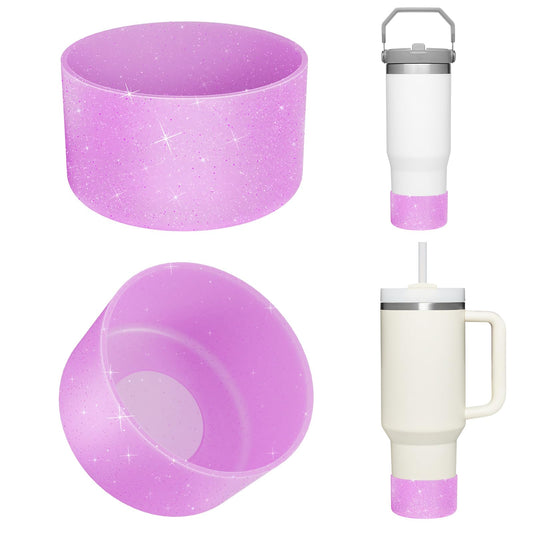 Upgrade 2PCS Protective Silicone Boot Bumper for Stanley Quencher Adventure 40oz 30oz IceFlow 20oz 30oz Tumbler, Water Bottle Bottom Sleeve Cover Accessories for Stanley Mug Cup(Glitter Purple)