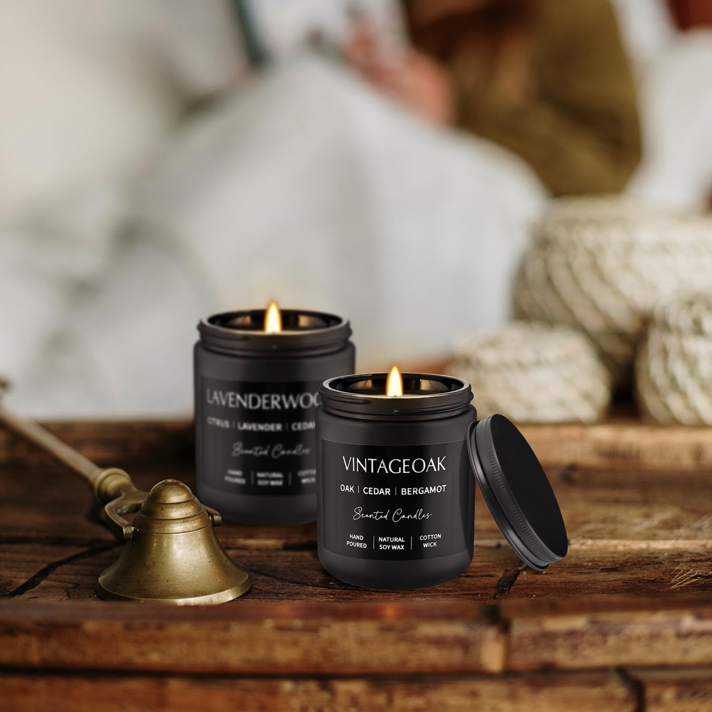 Scented Candles Gift Set - 4 Pack (7oz Each) Soy Wax Aromatherapy Candles with Essential Oils, Smokeless - Leather & Smoke, Vanilla Oakmoss, Lavender - Relaxing Fragrance for Home, Office, Yoga