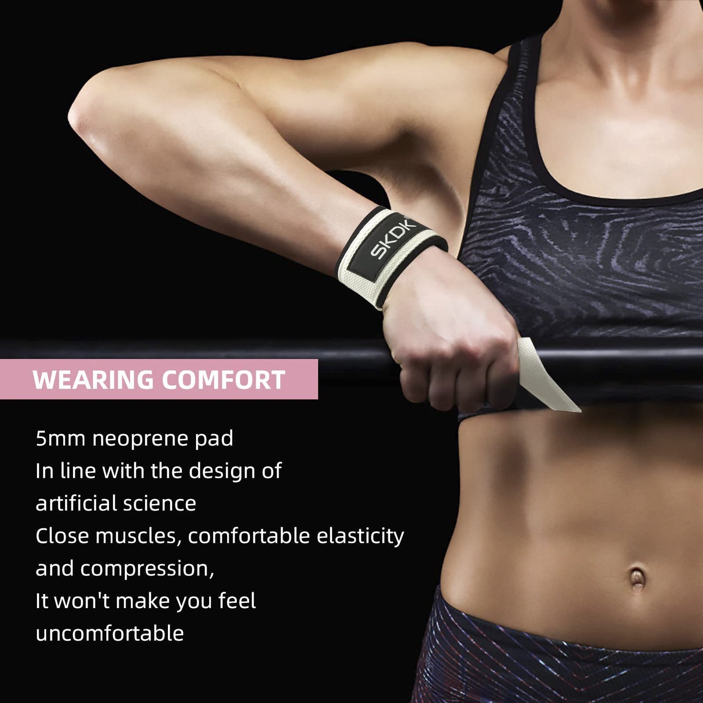 SKDK Cotton Hard Pull Wrist Lifting Straps Grips Band-Deadlift Straps with Neoprene Cushioned Wrist Padded and Anti-Skid Silicone - for Weightlifting, Bodybuilding, Xfit, Strength Training (White)
