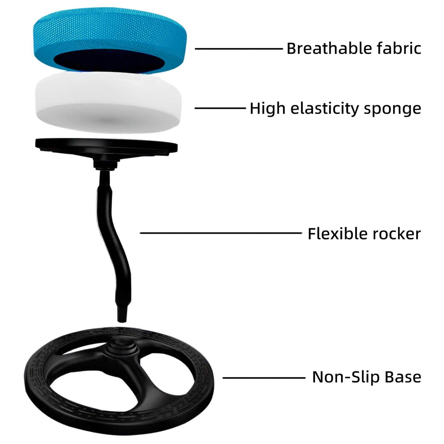 Upaloop Fitness Seat, ADHD Chair Stool for Stability, Balance, Yoga, Office, School, Wellness, Active Sitting with Non-Slip Base and Washable Seat Cover-Blue