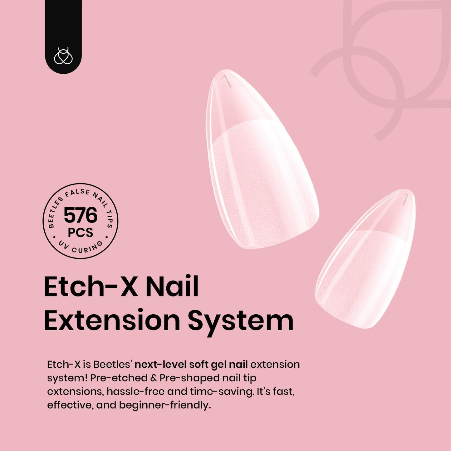 Beetles Gel Nail Tips 576Pcs Pre-shape Short Almond Etch-X Nail Tips,12 Sizes Soft Nail Tips Half Matte False Nails for Spring Nails Full Cover Press On Nail Nail Extensions Set for Women
