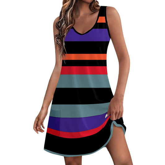 Generic Vacation Dresses for Women 2024 Beach Casual Sundress with Pockets Tank V Neck T-Shirts Dress Printed Sleeveless Dress 3XL Summer Dresses Bathing Suit Cover Up Women（3-Dark Purple,Medium）