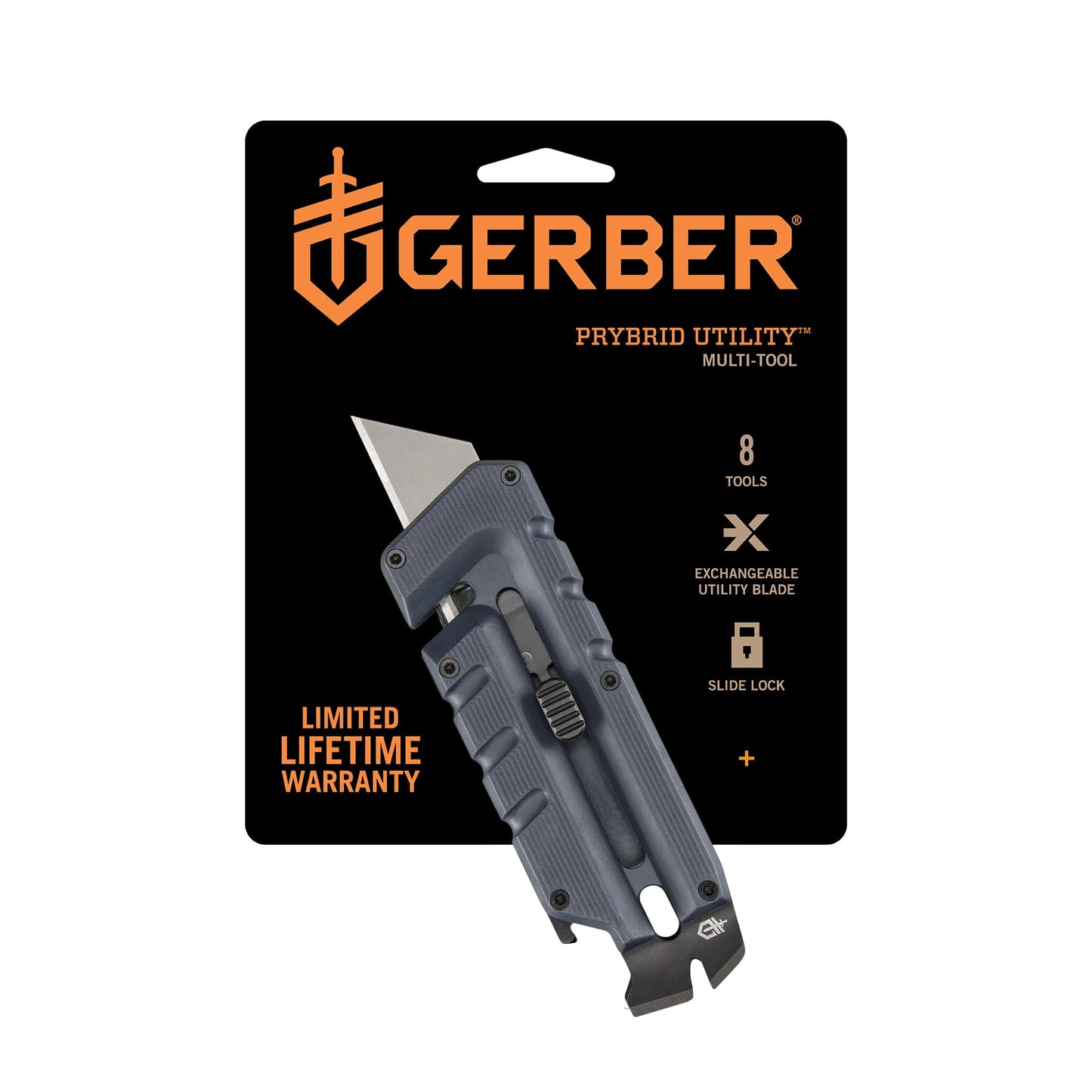 Gerber Gear Prybrid, Box Cutter Retractable Blade, Heavy Duty Utility Knife with Pry Bar, Bottle Opener, and Wire Stripper - Multi tool Pocket Knife - EDC Gear - Blue