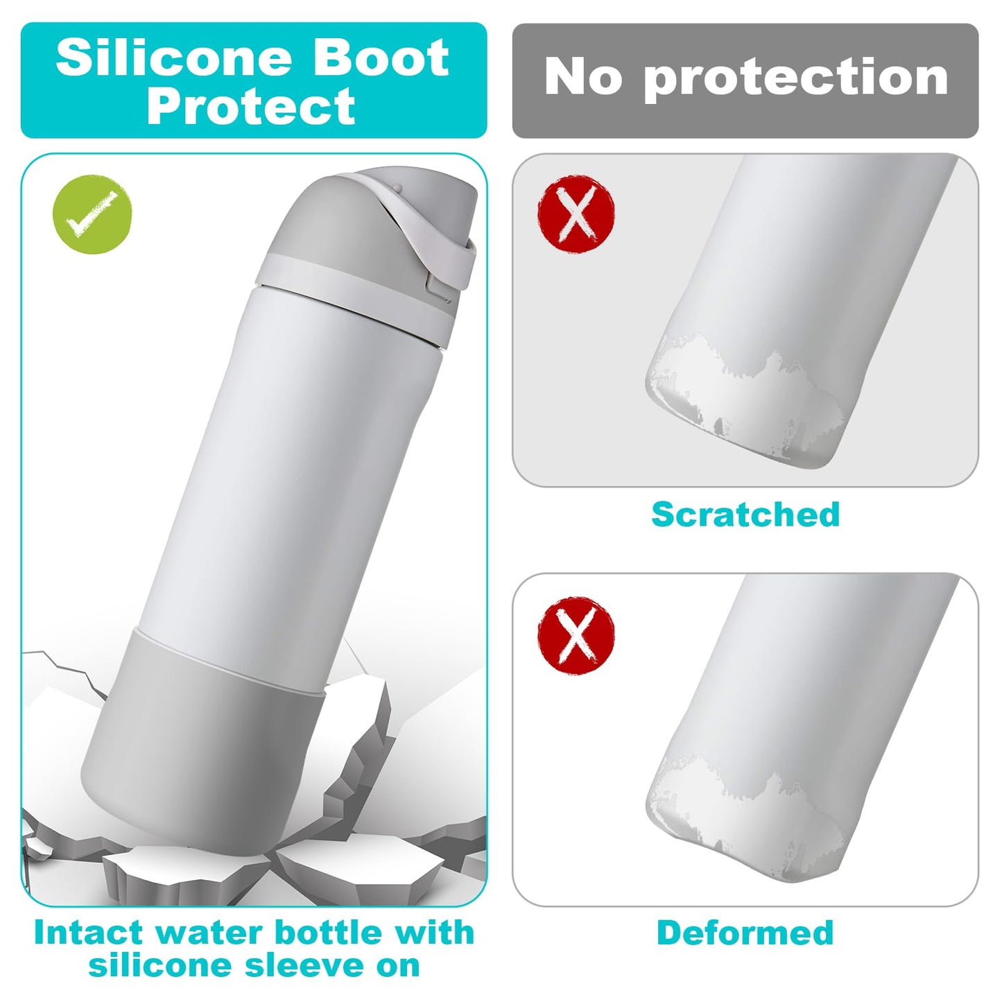 Alwenid 2PCS Silicone Water Bottle Boot for Owala 24 Oz, Anti-Slip Protective Sleeve Bottom Bumper Protector for FreeSip, Twist, and Flip Stainless Steel Water Bottles (Milky Gray)