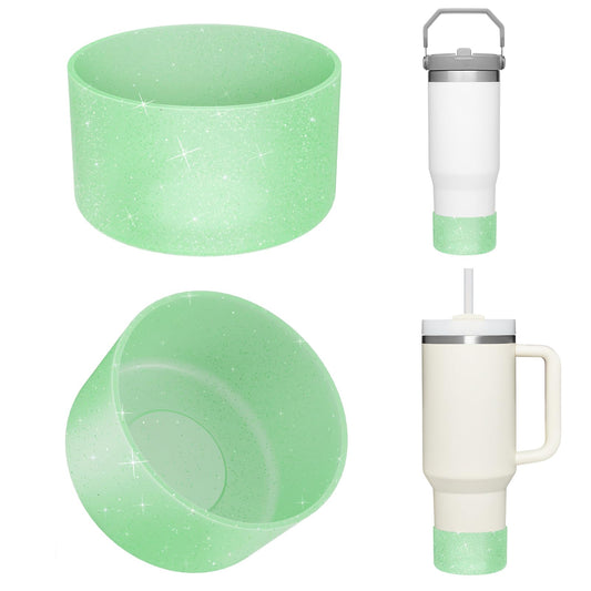 Upgrade 2PCS Protective Silicone Boot Bumper for Stanley Quencher Adventure 40oz 30oz IceFlow 20oz 30oz Tumbler, Water Bottle Bottom Sleeve Cover Accessories for Stanley Mug Cup(Glitter Green)