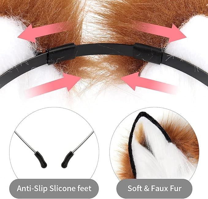 HAOAN Faux Fur Wolf Ears Headband Fox Tail and Paw Gloves Set Cosplay Halloween Costume Accessories