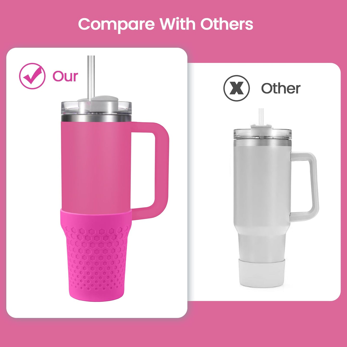 Thxbag Silicone Boot for Stanley Cup 30oz / 20oz, Hot Pink Neon Boot Sleeve Cover Fit with Stanley H2.0 and Quencher Adventure Tumbler Accessories (30 oz & 20 oz, Hot Pink)