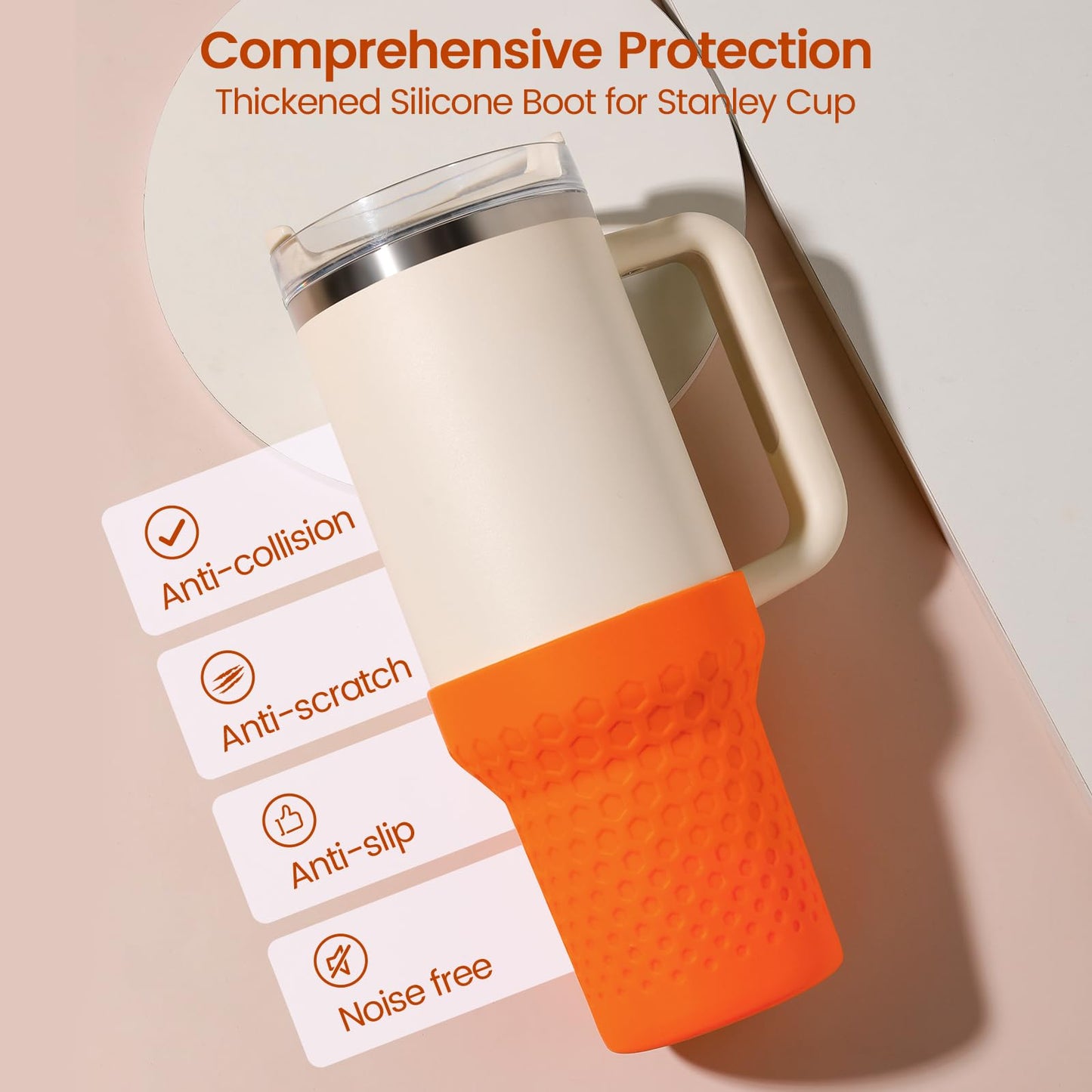 Thxbag Silicone Boot for Stanley Cup 30 oz, Red Tall Rubber Cup Bottom Protector Sleeve for Stanley Quencher H2.0 FlowState Tumbler 30oz & Adventure Quencher Tumbler (30 oz & 20 oz, Orange)