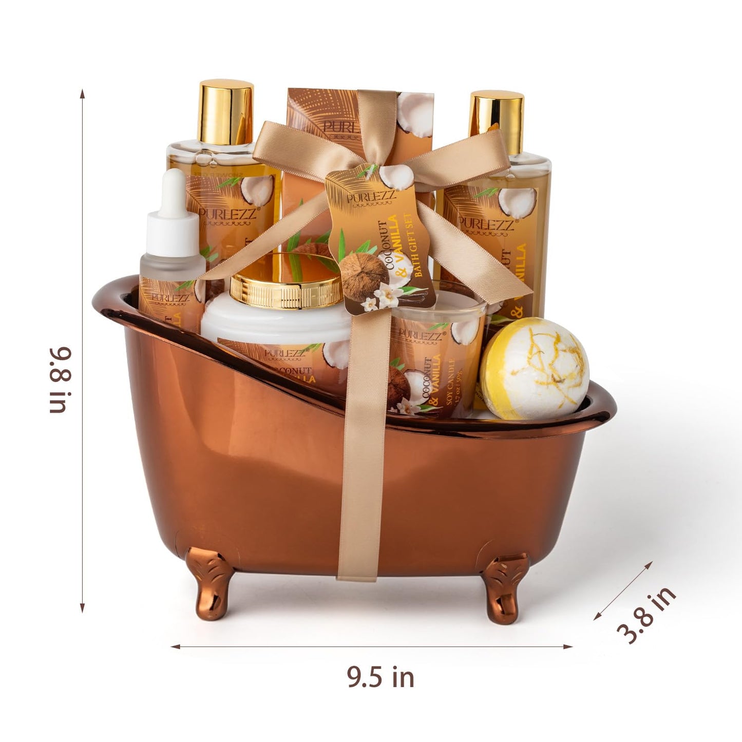 Spa Gift Basket for Women, Coconut & Vanilla Luxury Home Spa Kit, 8pcs Bath Gift Set, Birthday Gift for Women Unique with Bath Bombs, Scented Candle, Body Lotion, Spa Bath Sets for men Gift