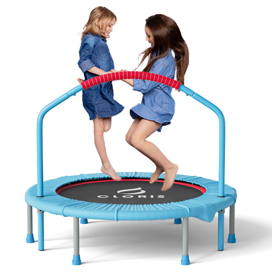 CLORIS 38in/40in/48in Folding Trampoline Mini Rebounder Fitness Trampoline with Adjustable Foam Handle for Kids/Adult, with safty Padded Cover Best Gift for Kids/Adult (Yellow)… (38in-Blue)