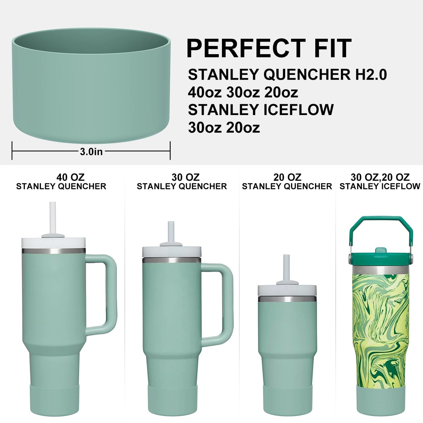 Affute Protective Silicone Boot for Stanley Quencher H2.0 40 30 20 oz & IceFlow Flip 30 20 oz, BPA Free Anti-Noise Anti-Scratch, Stanley Cup Protector Sleeve Cover Boot (Eucalyptus)