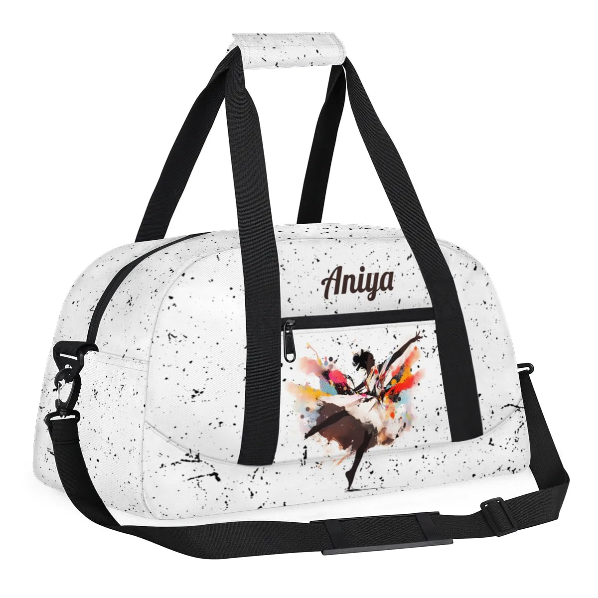 Personalized Gym Bag for Kids Girls, Black Girls Dance Custom Small Duffel Bag with Padded Handles Carry On Weekend Travel Bag for School Practice Ball Games