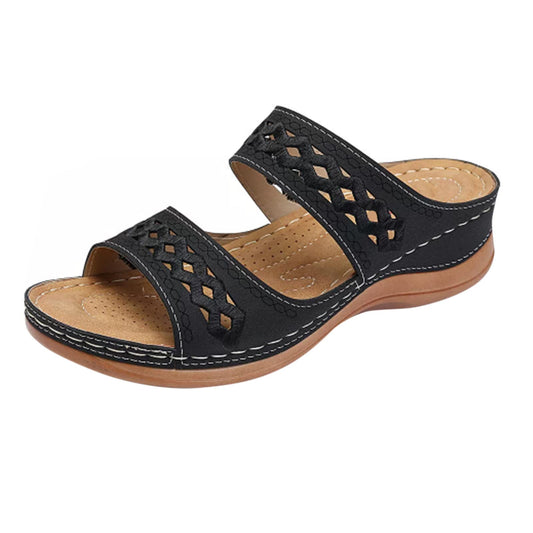Shengsospp Wedge Sandals for Women Dressy Summer Slip on Elastic Ankle Strap Wedges Sandals Dressy Summer Anti-Slip Breathable Sandal 08_Black, 8