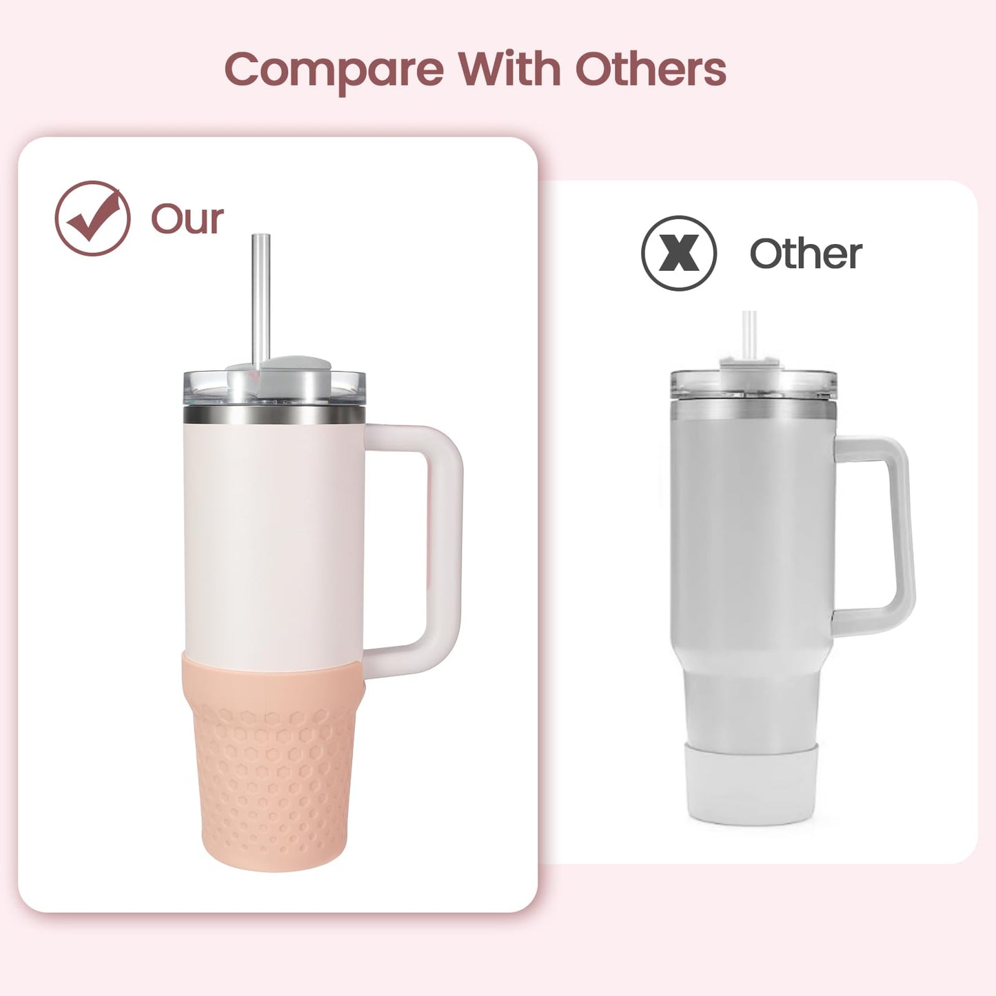 Thxbag Silicone Boot for Stanley Cup 30oz / 20oz, Rose Boot Sleeve Cover Fit with Stanley H2.0 and Quencher Adventure Tumbler Accessories (30 oz & 20 oz, Rose Quartz)