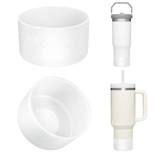 Upgrade 2PCS Protective Silicone Boot Bumper for Stanley Quencher Adventure 40oz 30oz IceFlow 20oz 30oz Tumbler, Water Bottle Bottom Sleeve Cover Accessories for Stanley Mug Cup(Glitter Silver)
