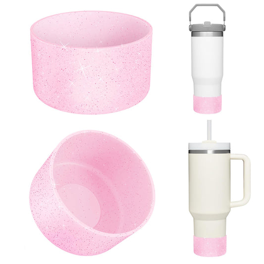 Upgrade 2PCS Protective Silicone Boot Bumper for Stanley Quencher Adventure 40oz 30oz IceFlow 20oz 30oz Tumbler, Water Bottle Bottom Sleeve Cover Accessories for Stanley Mug Cup(Glitter Pink)