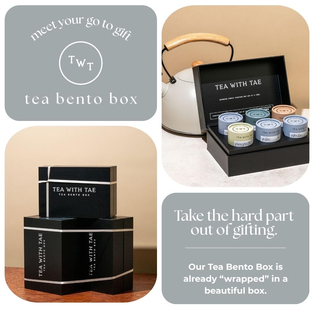 Tea with Tae Tea Bento Box Luxury Tea Gift Box for all occasions - 6 Premium Blends, 30 Biodegradable, Plastic-Free Pyramid Bags (90 Cups) - Eco-Friendly Gift