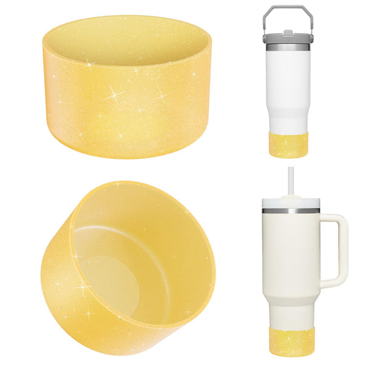 Upgrade 2PCS Protective Silicone Boot Bumper for Stanley Quencher Adventure 40oz 30oz IceFlow 20oz 30oz Tumbler, Water Bottle Bottom Sleeve Cover Accessories for Stanley Mug Cup(Glitter Orange)