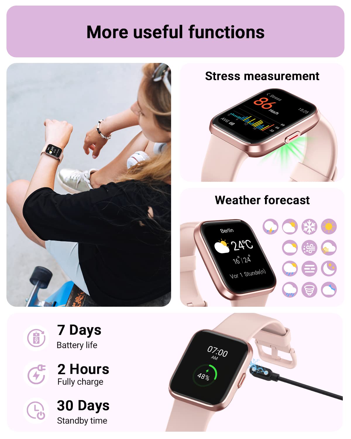 Smart Watch for Women Android & iPhone, Alexa Built-in, 1.8" Touch Screen Fitness Tracker with Answer/Make Calls, IP68 Waterproof Heart Rate/Sleep/SpO2 Monitor, Pedometer, 100+ Sport Modes