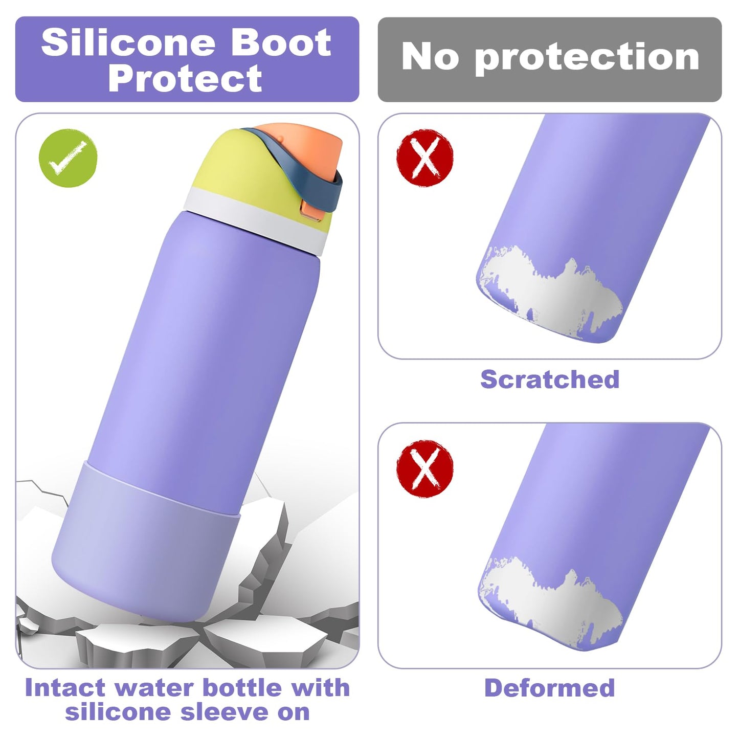 Alwenid 2PCS Silicone Water Bottle Boot for Owala 40 Oz, Anti-Slip Protective Sleeve Bottom Bumper Protector for FreeSip, Twist, and Flip Stainless Steel Water Bottles (Purple+Pink)
