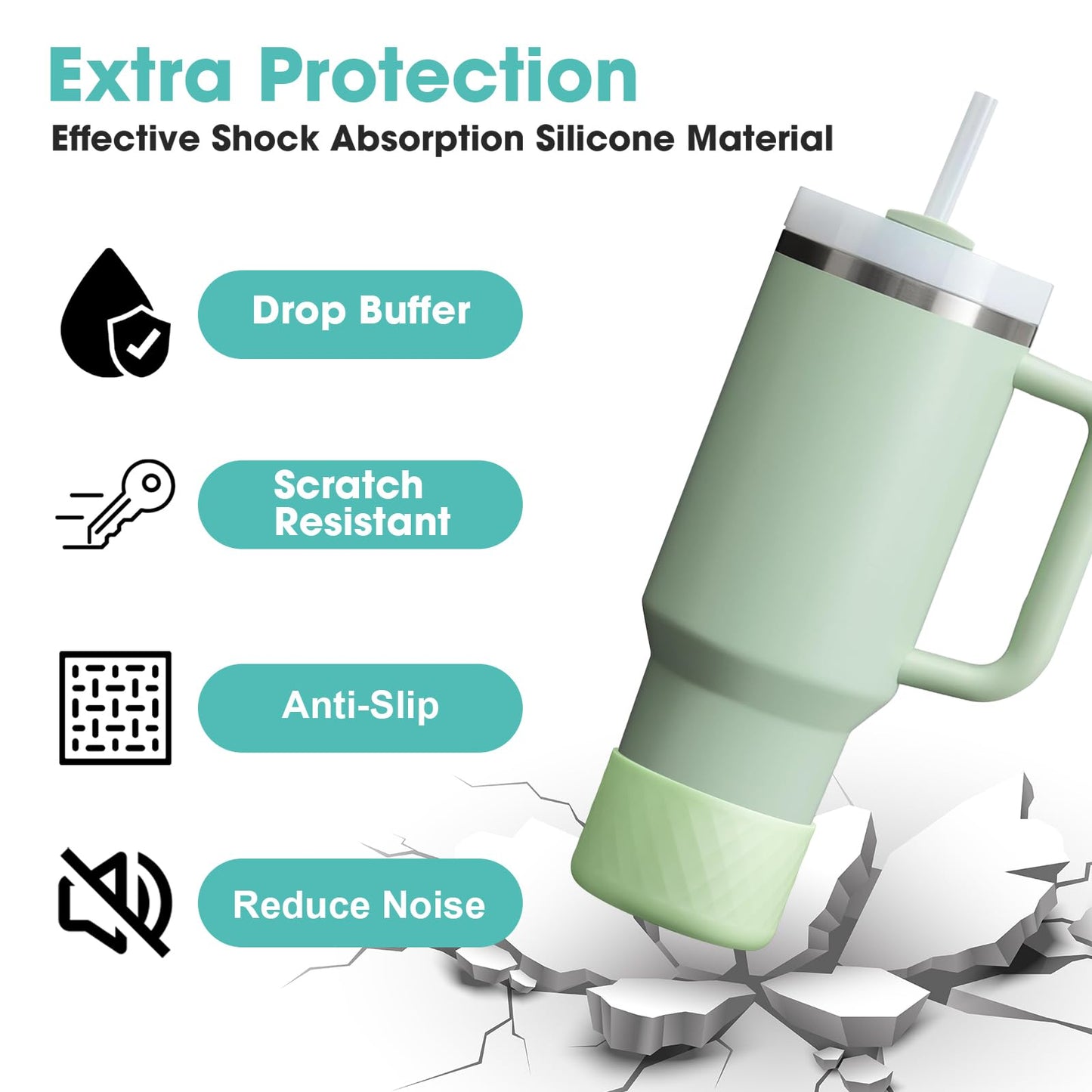 Upgrade 2PCS Protective Silicone Boot Bumper for Stanley Quencher Adventure 40oz 30oz IceFlow 20oz 30oz Tumbler, Water Bottle Bottom Sleeve Cover Accessories for Stanley Mug Cup(Light Green)