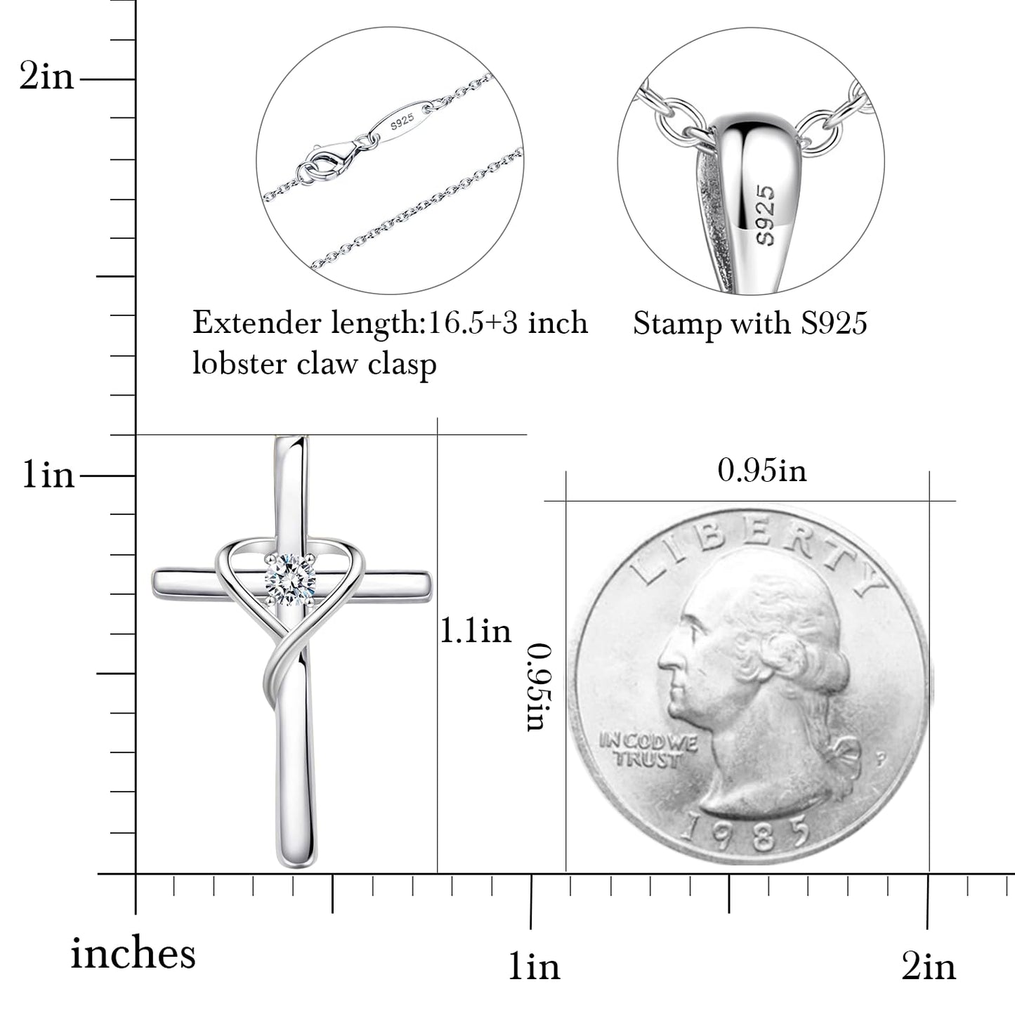 AmorAime 925 Sterling Silver Cross Necklace for Women Men 5A CZ Birthstone Necklaces for Festival, Vacation or Holiday