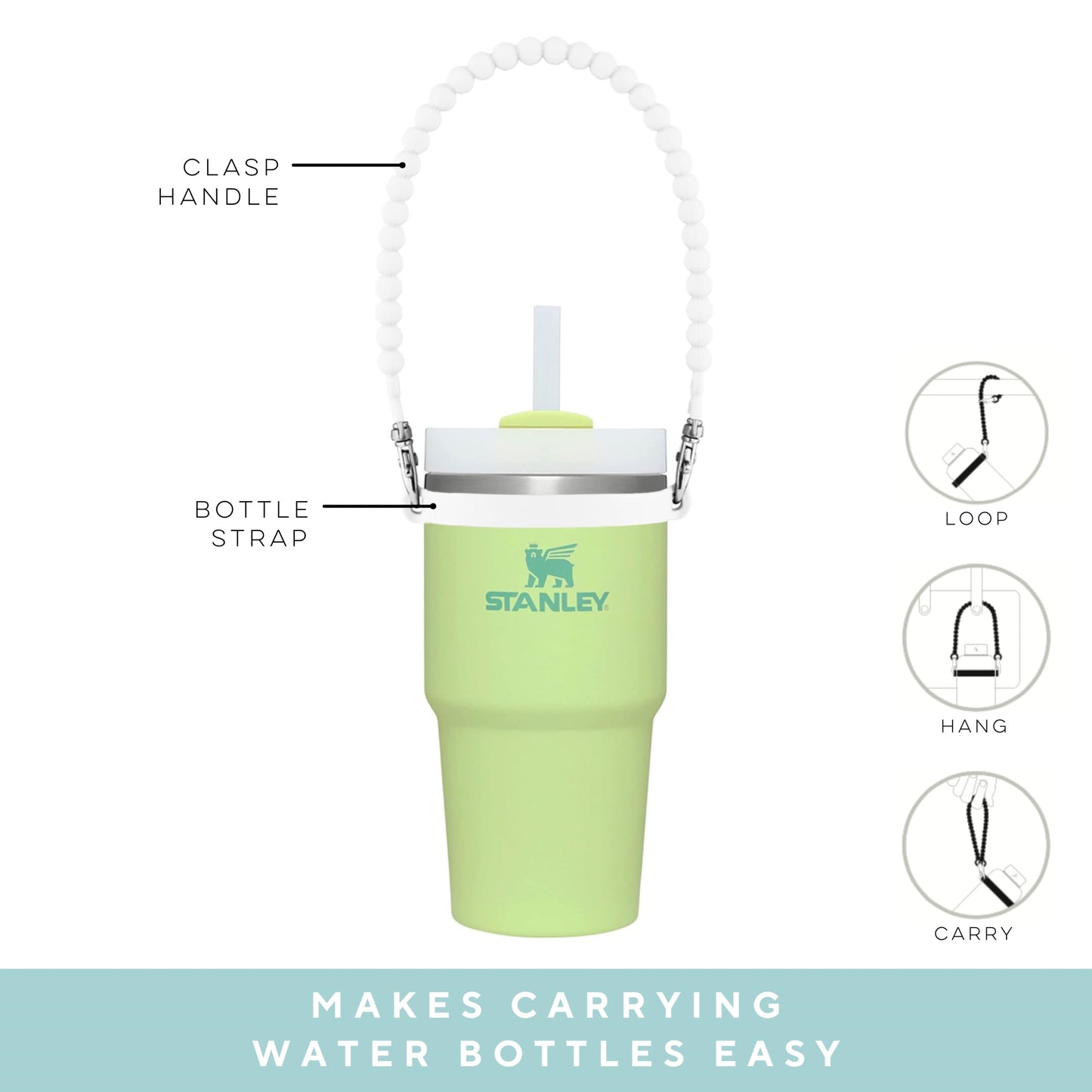 Ryan & Rose Water Bottle Handle - Water Bottle Sling, Carrier, Holder with strap - Soft Durable Silicone - Fits Most 8-40oz Bottles - Compatible Stanley Cup Accessories (Tart)
