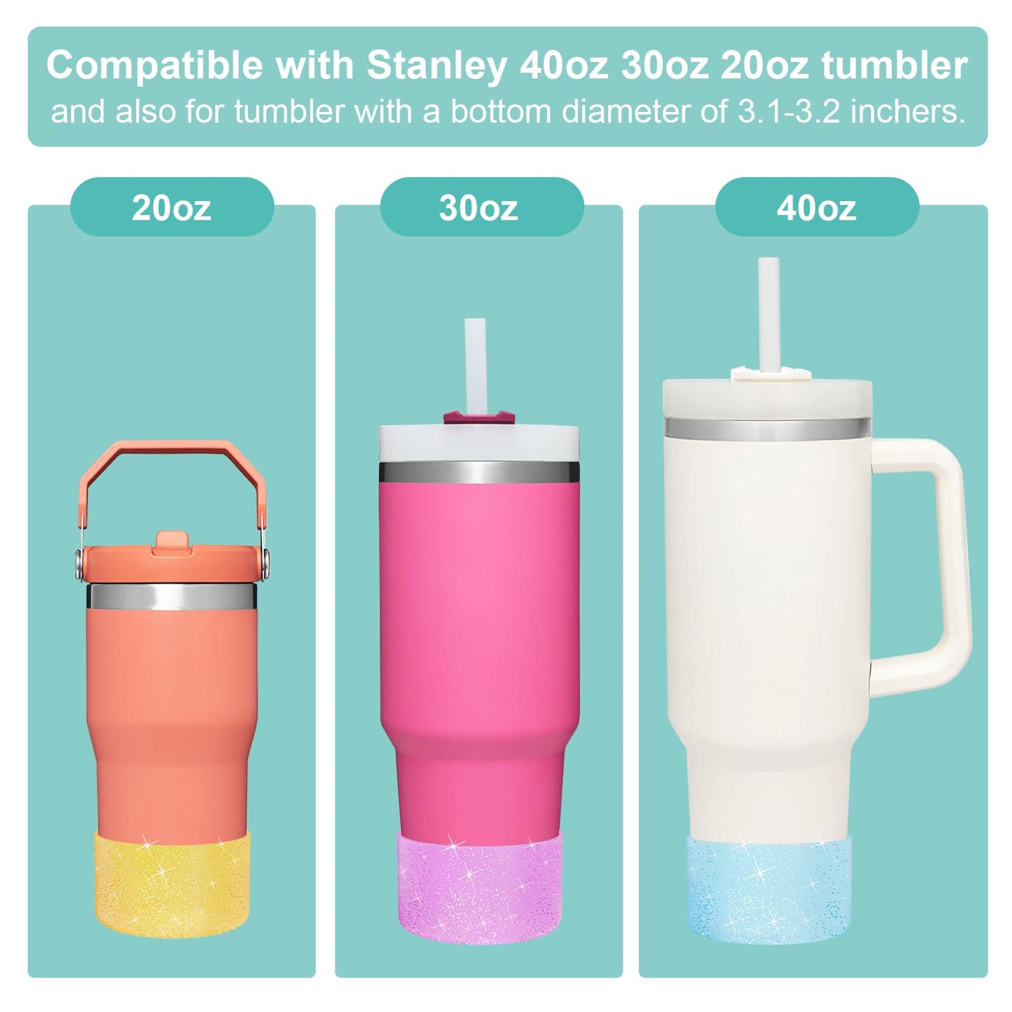 Upgrade 2PCS Protective Silicone Boot Bumper for Stanley Quencher Adventure 40oz 30oz IceFlow 20oz 30oz Tumbler, Water Bottle Bottom Sleeve Cover Accessories for Stanley Mug Cup(Glitter Blue)