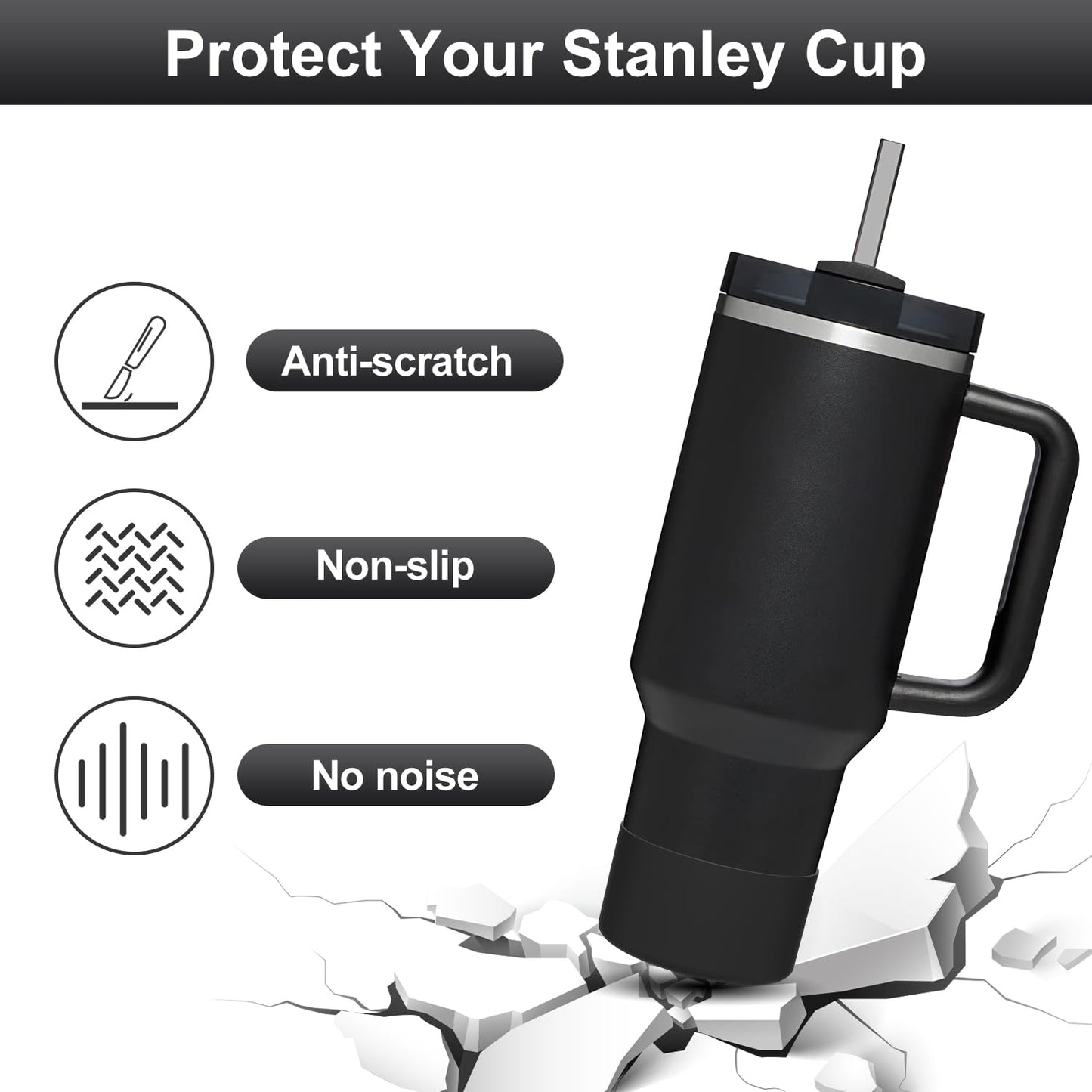 Affute Protective Silicone Boot for Stanley Quencher H2.0 40 30 20 oz & IceFlow Flip 30 20 oz, BPA Free Anti-Noise Anti-Scratch, Stanley Cup Protector Sleeve Cover Boot (Black)