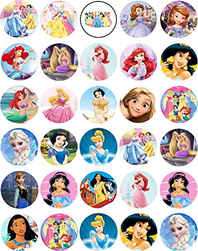 30 x Edible Cupcake Toppers Themed of Princess Collection of Edible Cake Decorations | Uncut Edible on Wafer Sheet