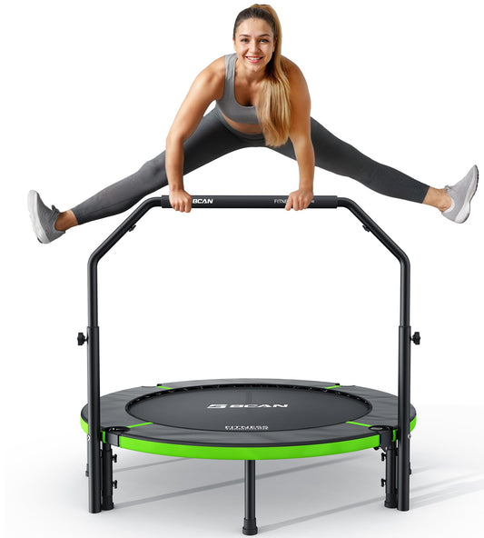 BCAN 40"/48" Foldable Mini Trampoline, Rebounder Trampoline for Adults, U/T Shape Adjustable Foam Handle, Exercise Rebounder for Kids Adults Indoor/Garden Workout, Max Load 330lbs/440lbs