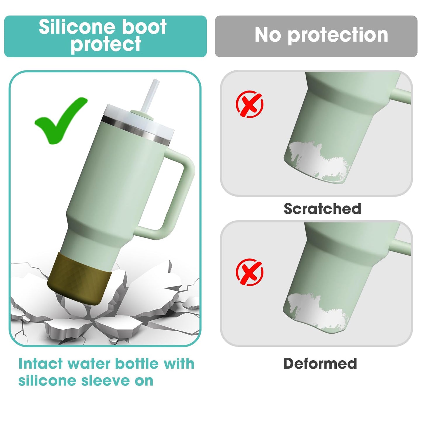 Upgrade 2PCS Protective Silicone Boot Bumper for Stanley Quencher Adventure 40oz 30oz IceFlow 20oz 30oz Tumbler, Water Bottle Bottom Sleeve Cover Accessories for Stanley Mug Cup(Brown Green)