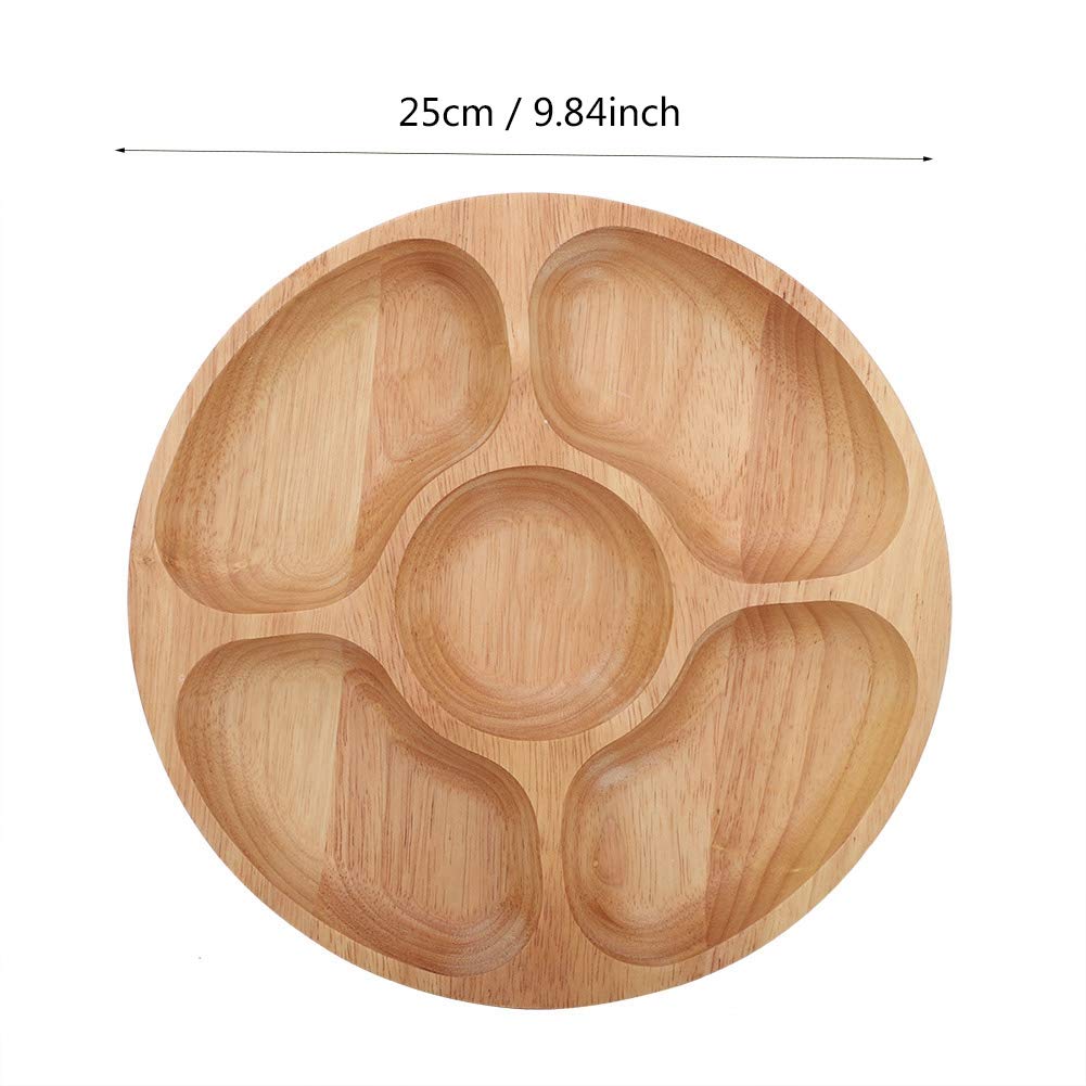 Round Wood Tray, Wooden Round Tray Divided Serving Tray Coffee Snack Trays Vegan Friendly Coasters Decorative Platter Cheese Board for Kitchen Table Parties Holidays Family Breakfast Dinners Tea
