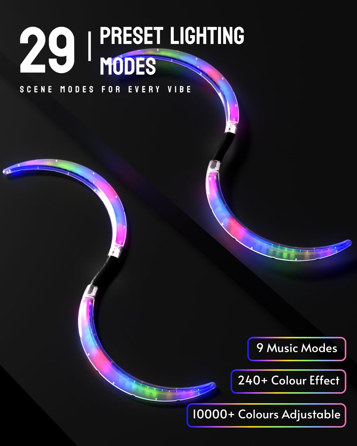 LED POI Staffs S-Shape with 241 Color Light Modes USB Rechargeable Magic LED S-Staffs Customized Colors, Profound Visual Effect