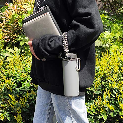 WEREWOLVES Paracord Handle - Fits Wide Mouth Bottles 12oz to 64oz - Durable Carrier, Paracord Carrier Strap Cord with Safety Ring,Compass and Carabiner - Ideal Water Bottle Handle Strap (Grey-Black)