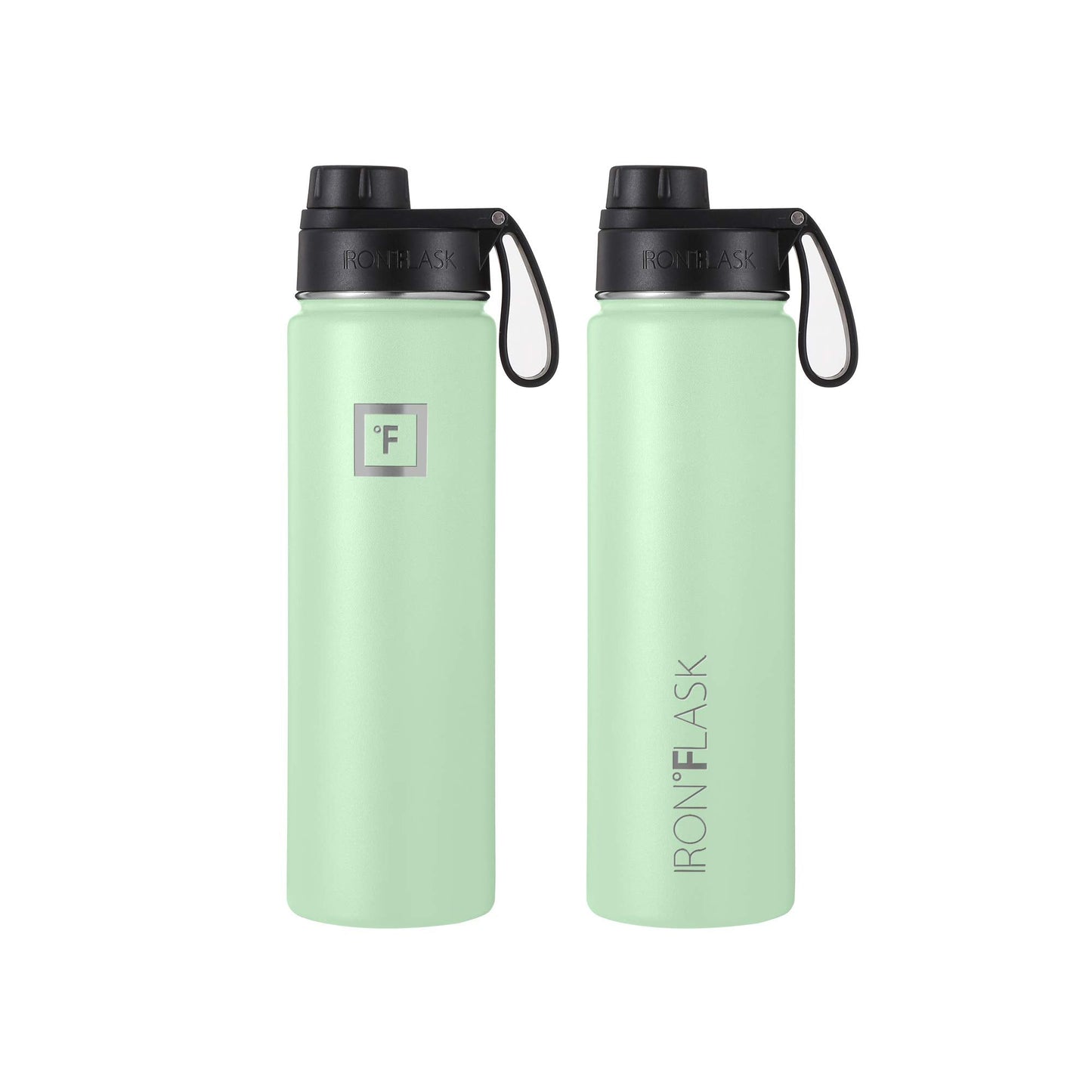 IRON °FLASK Camping & Hiking Hydration Flask, Wide Mouth, 3 Spout Lids, Stainless Steel Outdoor Water Bottle, Double Walled, Insulated Thermos, Metal Canteen - Mint, 22 Oz